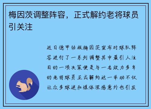 梅因茨调整阵容，正式解约老将球员引关注
