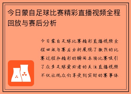 今日蒙自足球比赛精彩直播视频全程回放与赛后分析
